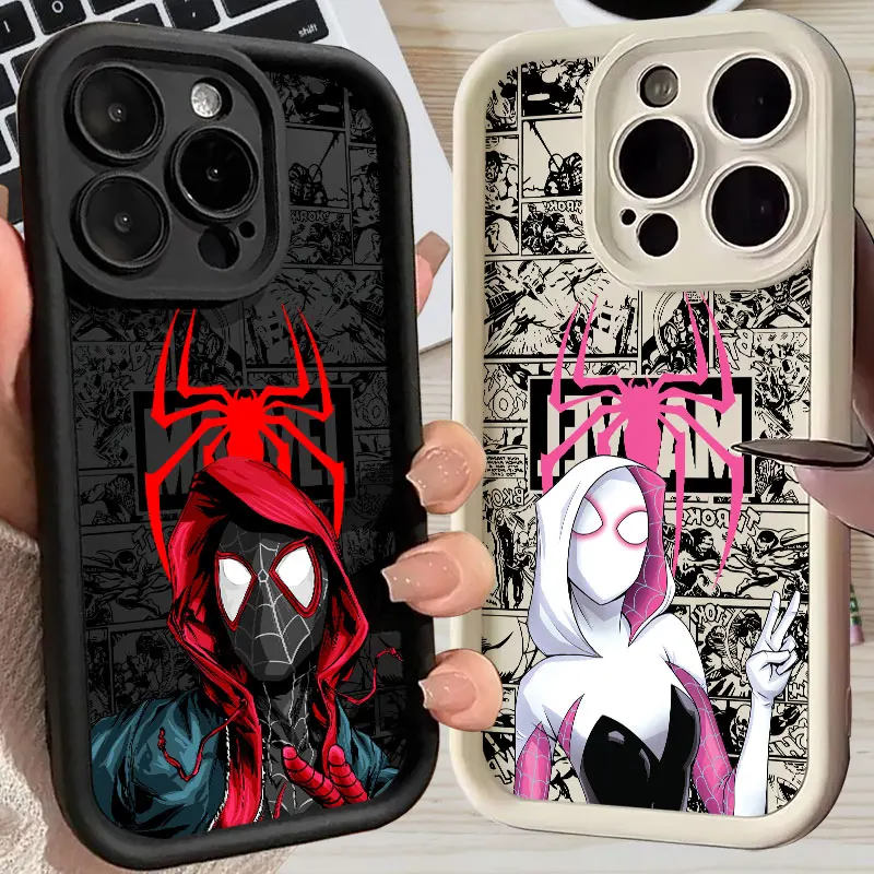 Marvel Comics Phone Case For iPhone 11 12 13 14 15 16 Pro Max Spiderman Miles Morales Gwen Case For iPhone 15 16 Plus Soft Cover