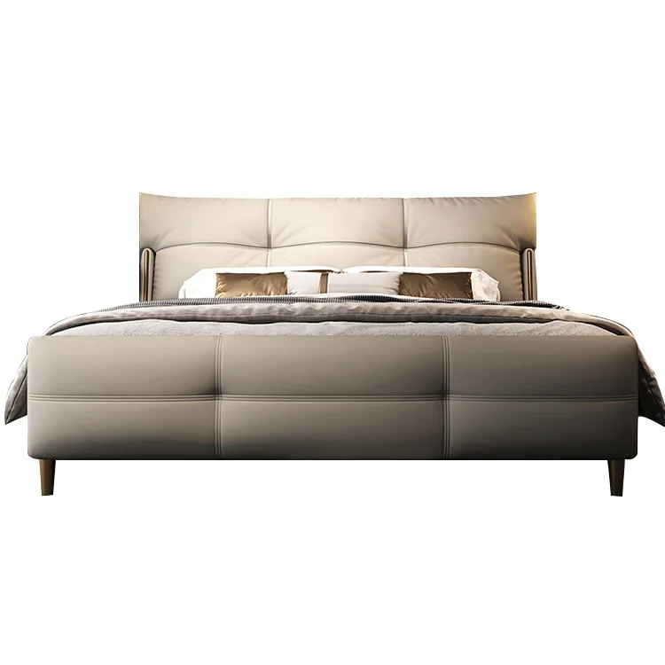 

Modern simplicity, Italian style, light luxury, leather bed, cream wind 1.8 meters, black master bedroom, double