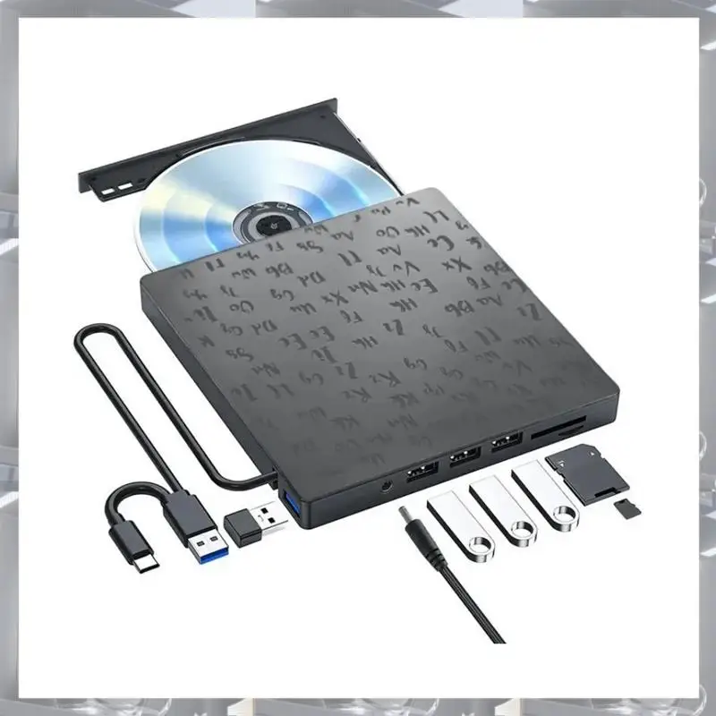 

1 шт. 7-в-1 внешний привод для компакт-дисков/DVD, черный пластик с SD/TF и слотами USB3.0, оптический привод для ноутбука