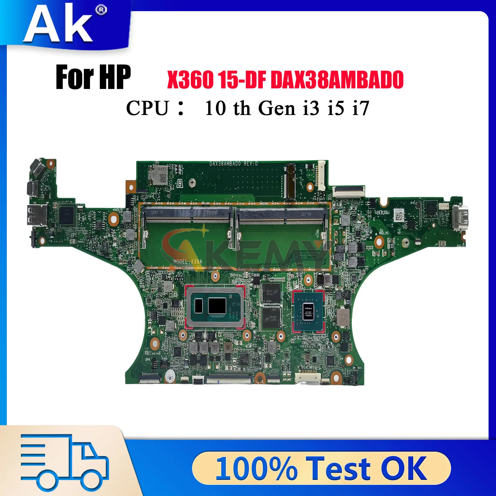 

Материнская плата для ноутбука HP Spectre X360 15-DF DAX38AMBAD0 L43927-601 с процессором i7 MX250 2 ГБ графического процессора 100% полностью протестирована