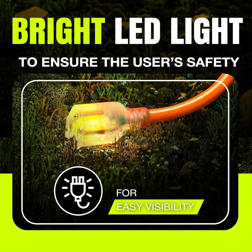 

Удлинитель для улицы и дома, 200 футов, усиленный, 14/3 калибр, SJTW, водонепроницаемый, гибкий, морозостойкий, длинный силовой кабель, 125В