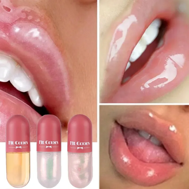 Cápsula de cristal de gelatina para mujer, brillo labial, aceite brillante, lápiz labial líquido transparente, hidratante, maquillaje, tinte labial, bálsamo, cosméticos