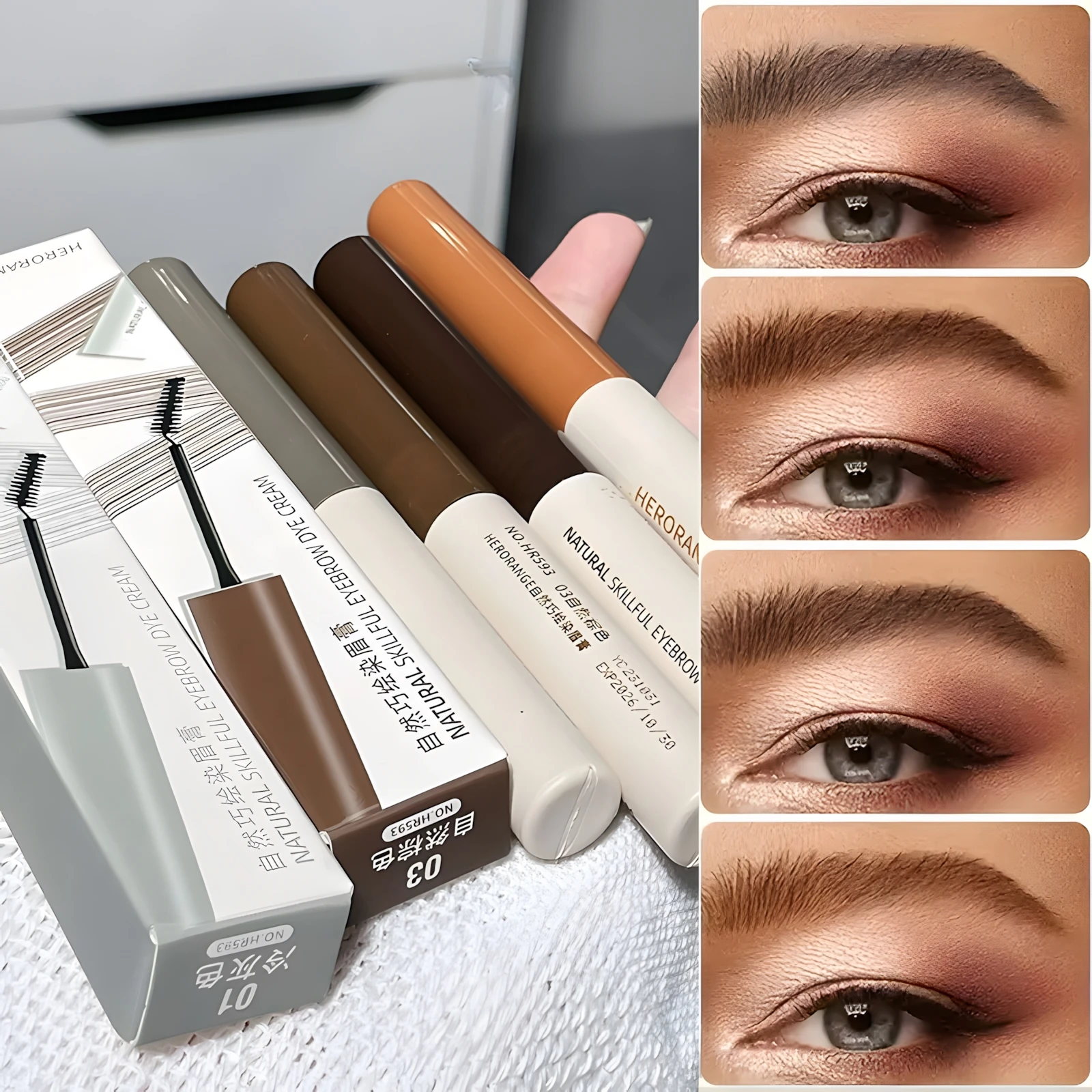 1PCS 4 Shades Eyebrow Gel, Waterproof Long-Lasting Brow Mascara, Smudge-Proof Eyebrow Dye Cream With Natural Styling Finish, Mak