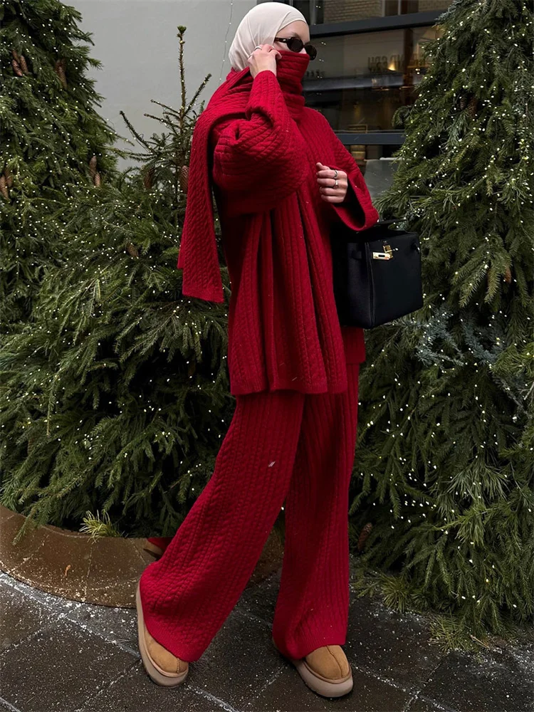 Tossy ニットウェア セーター 2 点セット レディース パンツ 衣装 女性用 タートルネック リブ ルーズ プルオーバーとワイドレッグ パンツ セット