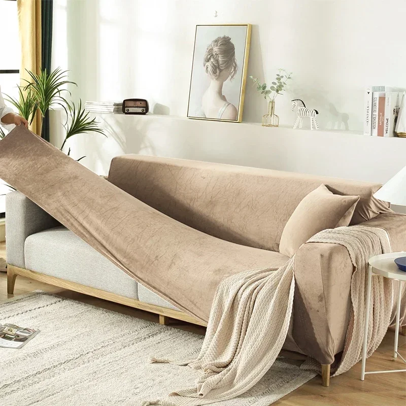 High Quality Velvet Sofa Cover L Shaped Sofa Seat Covers for Living Room Cover for Corner Sofa Elastic Couch Slipcover Washable