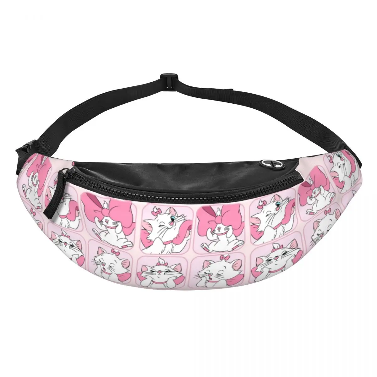 Custom Anime Fanny Pack Women Men Marie Cat Crossbody Waist Bag for Cycling Camping Phone Money Pouch