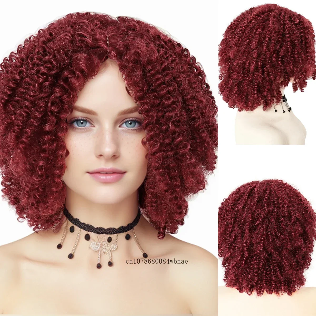 

Short Red Cosplay Halloween Wigs Synthetic Afro Curly Wig for Women Fluffy Hairstyle Heat Resistant Fiber Daily Party Costume