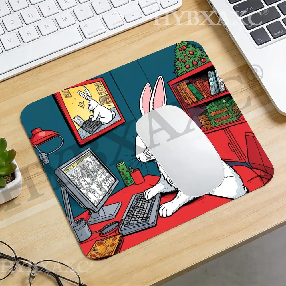 

HYBXAXC Christmas Rabbit Working On Computer Mouse Pad, Cute Bunny Office, Modern Mousepad for Work Setup, Computer Accessories