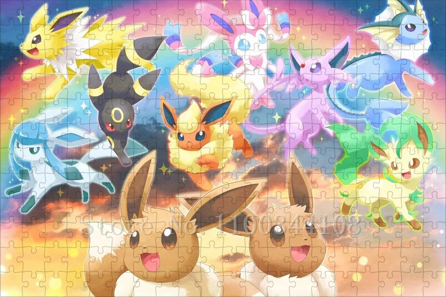 Pokemon Game Animation Jigsaw Puzzles 300/500/1000 Pieces Eeveelution Wooden Puzzles for Children Education Assemble Toys