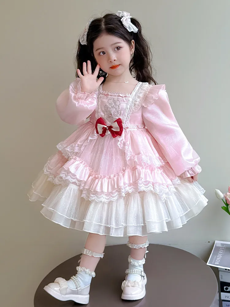 Girls Lolita Princess Dress Spring and Autumn 2025 New Birthday Dress Fashionable High-end Dress for Little Girls
