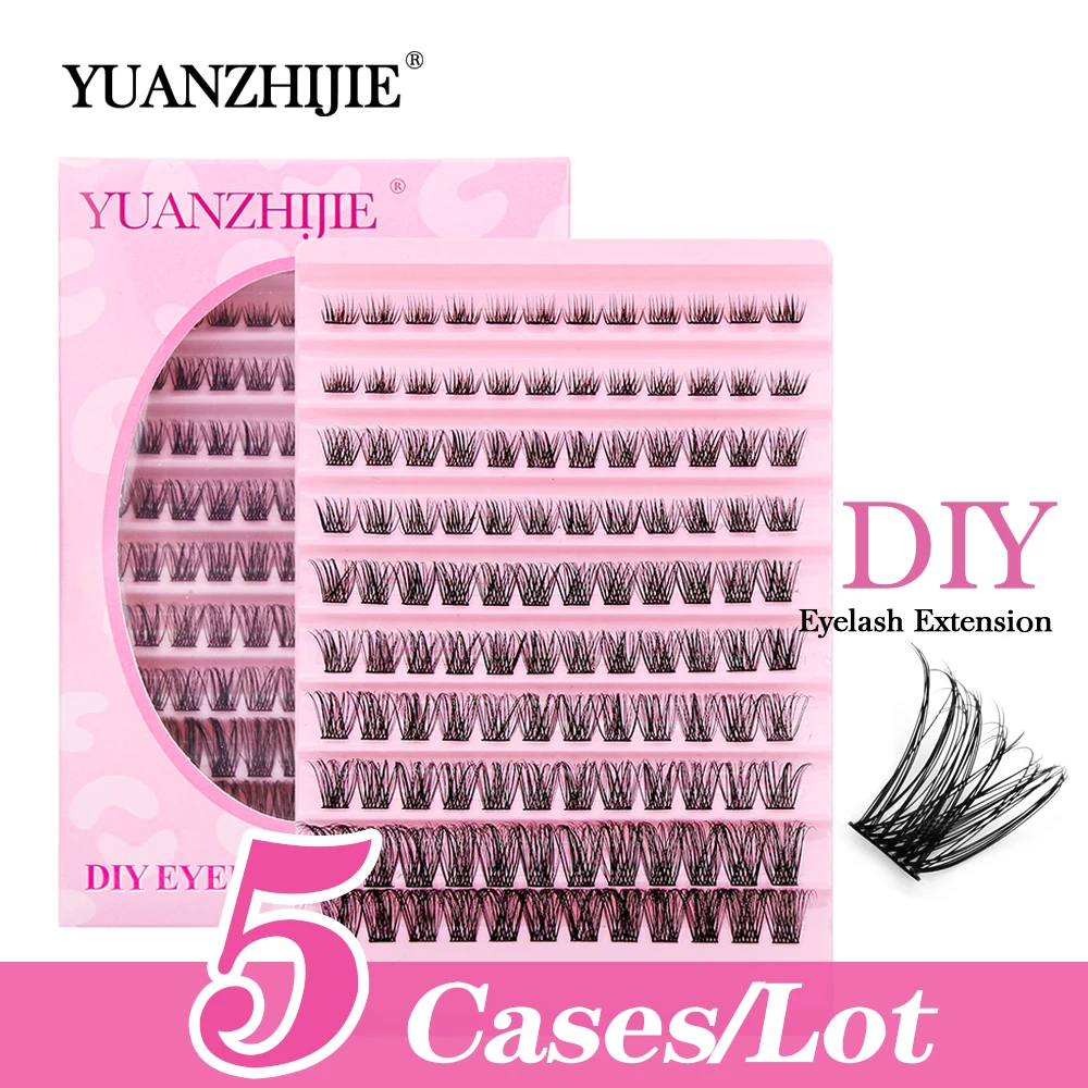 Yuanzhijie 5 Fälle/Los 10 Reihen Hot Melt einzelne Wimpern Faux Nerz segmentierte Wimpern neueste Verpackung Design einfache Transplantation