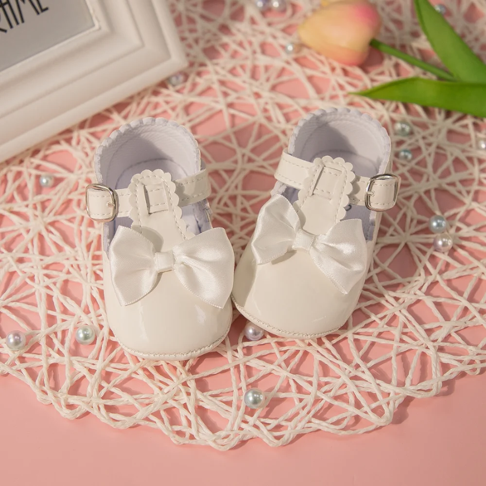 New Newborn Baby Bow Tie Hundred Princess Shoes Soft Bottom 0-12 Months Baby Walking Shoes Bright Non-slip Anti-fall Shoes