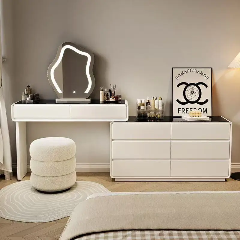 Tocadores de maquillaje estilo crema ultrafinos, cajón de cama para dormitorio, almacenamiento, tocador de maquillaje, mueble de gabinete integrado para el hogar, Mesa JTM