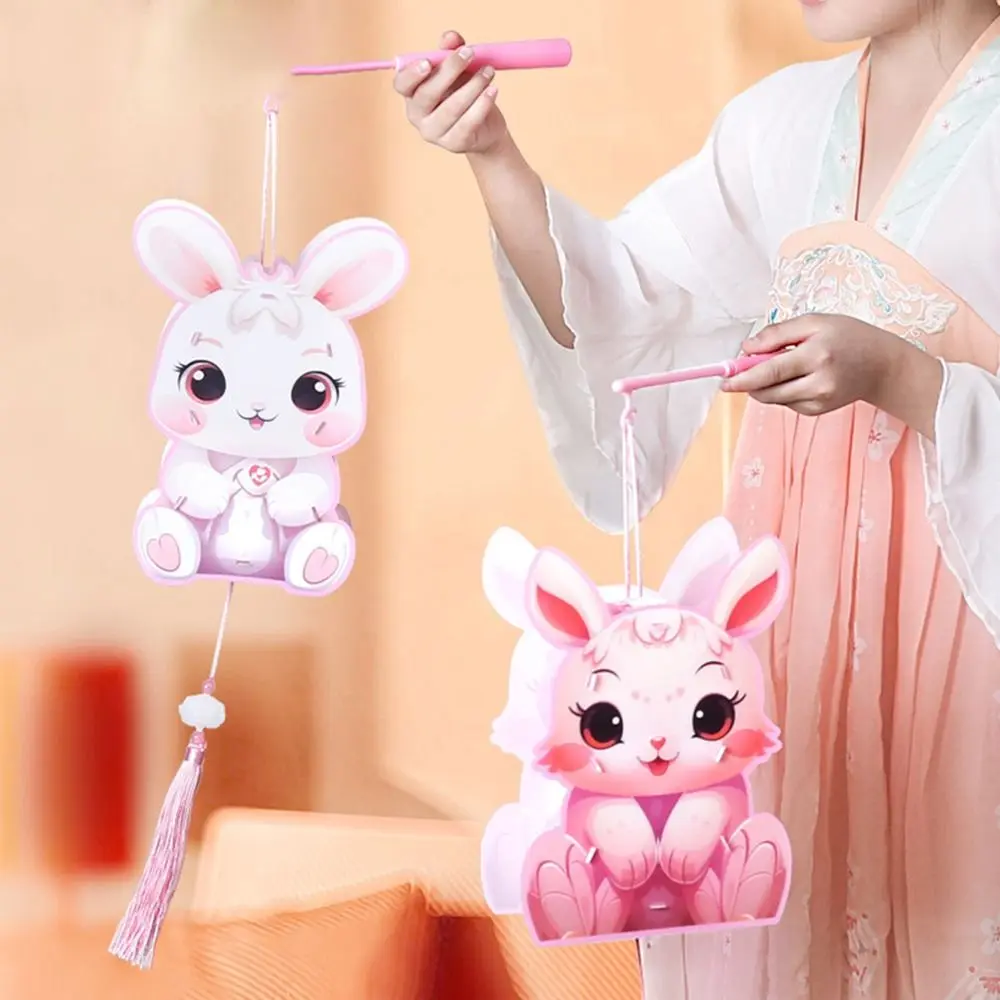 Cute Middle Autumn Festival Lantern LED Light DIY Craft Festival Lantern Material Kits Handmade Traditional Cartoon Rabbit Lamps