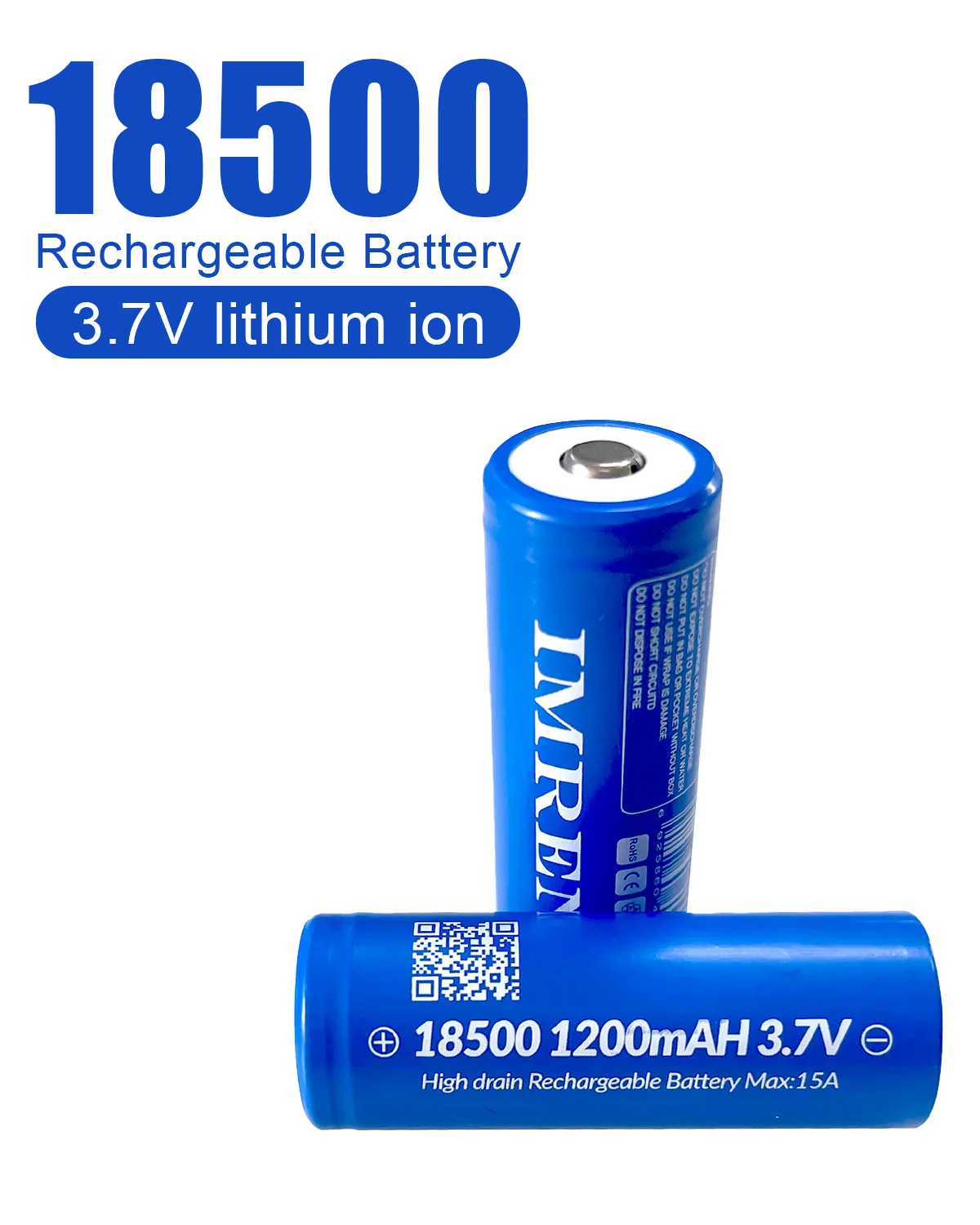 IMREN 18500 Lithium Battery 1200mAh Rechargeable Battery 3.7V Power Cylindrical Lamps for Flashlights Headlamps Toys