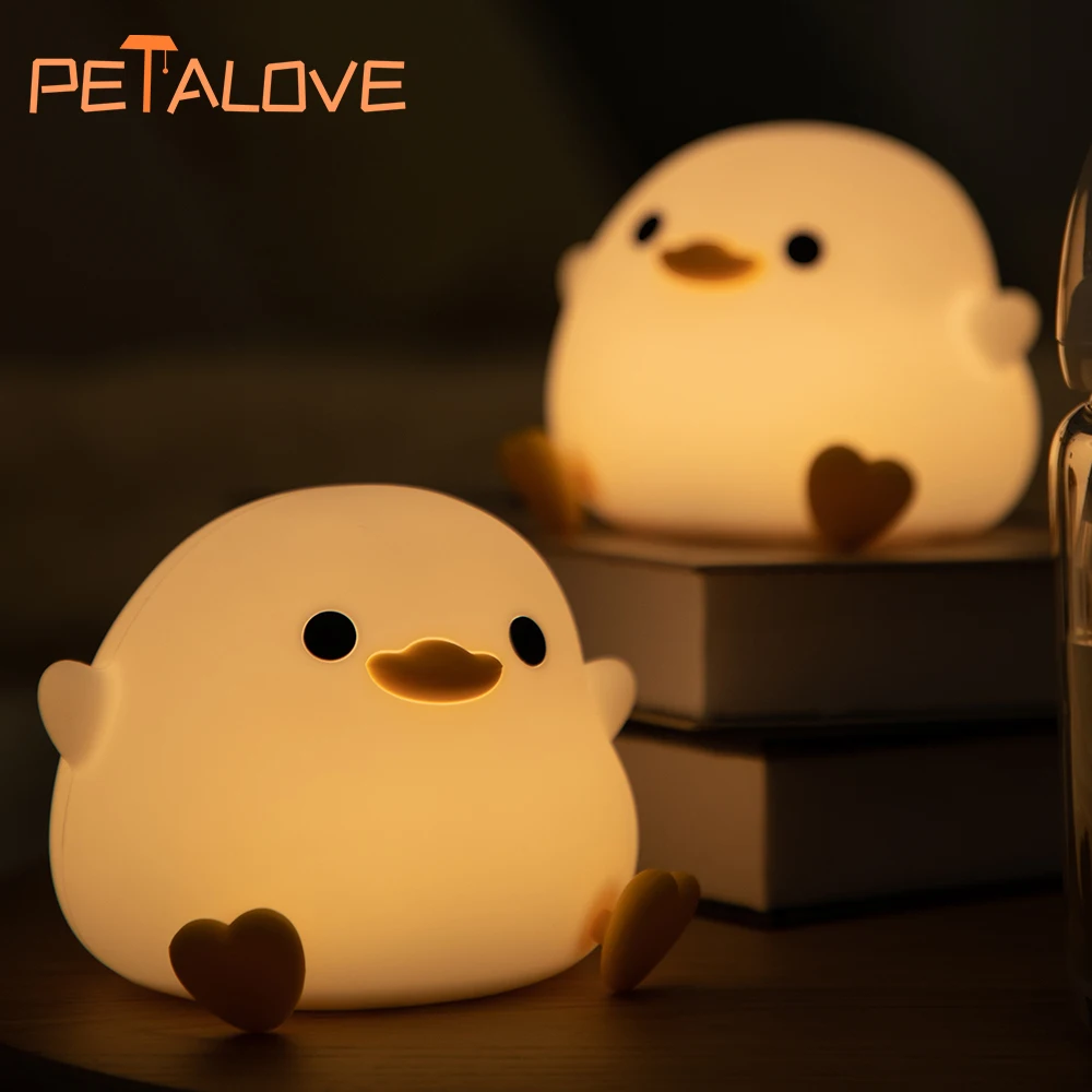 Duck Night Light Warm White Colorful Light Cute Animal Silicone Lamo Rechargeable Soft Toy Bedside Decoration for Kids Christmas