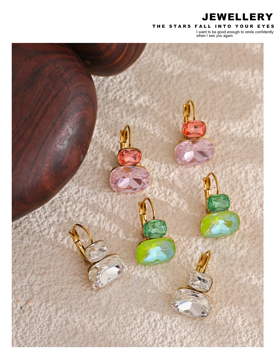Yhpup Modische Kristall-Süßigkeits-Ohrstecker, französische Creolen, trendiges Weiß, Grün, Rosa, Y2K-Sommerschmuck für Frauen, 18 Karat PVD-beschichtet – Detail 8