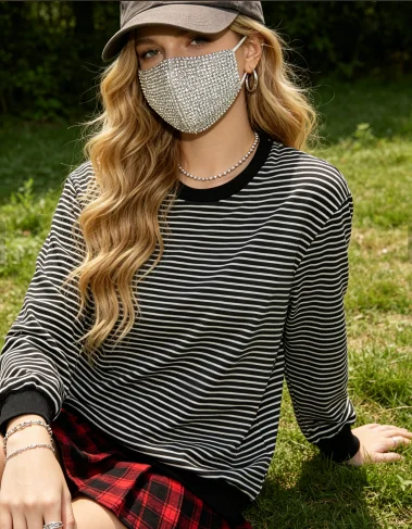 Striped Long Sleeve Crew Neck T-Shirt, Women's Loose Fit Casual Everyday Wear view 2