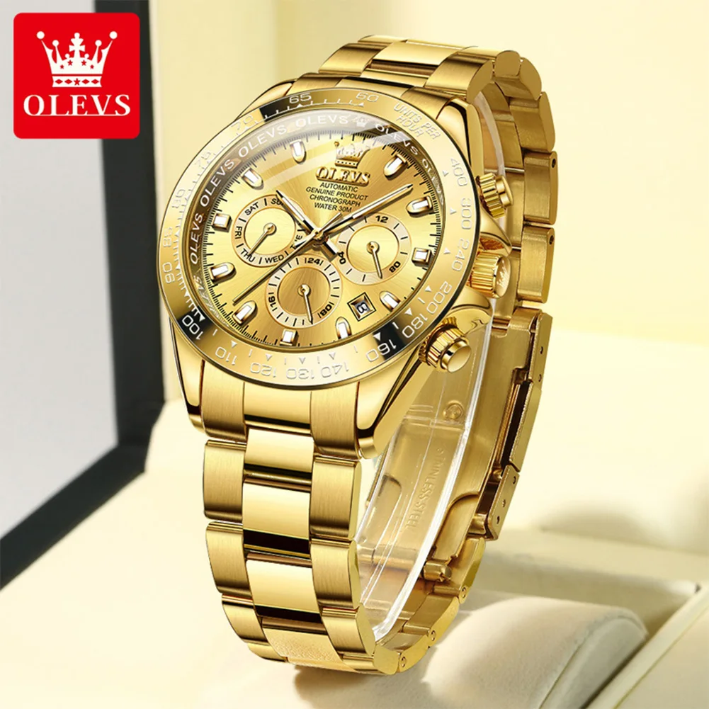 OLEVS 6638 オリジナル機械式メンズ腕時計 ステンレススチール 防水 夜光 曜日カレンダー表示 自動巻き腕時計 メンズ向け