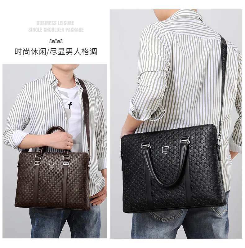 PU leather men's single-shoulder bag, wear-resistant flap, horizontal square, large-capacity computer storage briefcase