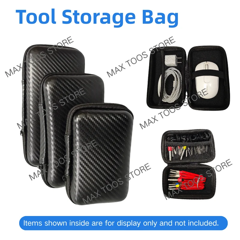 Water-resistant Tool Storage Bag Durable Hard-Shell Carbon Fiber Pattern Zipper Pouch for Car Electronics & Daily Repair Tools