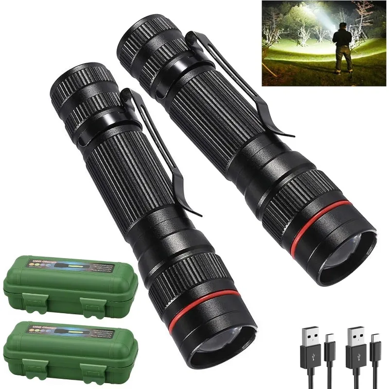 

LED Flashlight Rechargeable 2 Pack, High Lumens Tactical Flashlights, Super Bright Small Flash Light, Mini Pocket Torch, 3 Modes