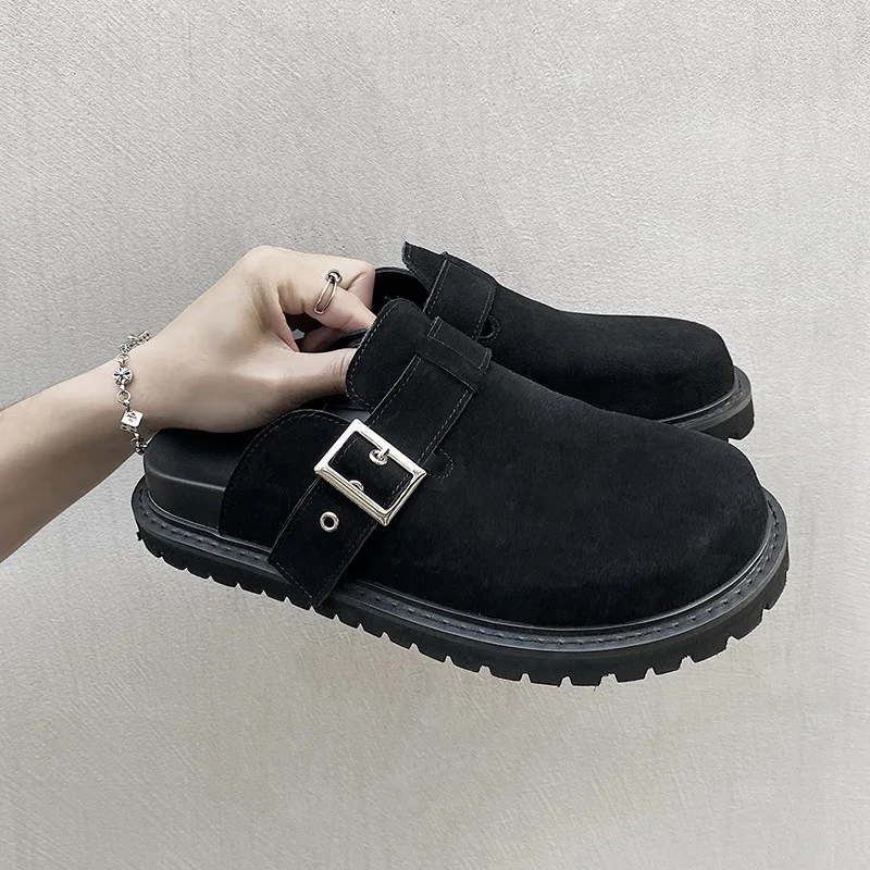 Moda de verano para hombres y mujeres, zapatillas de gamuza de cuero genuino, zuecos para hombres, sandalias con punta cerrada, chanclas de playa para exteriores, zapatos para el hogar