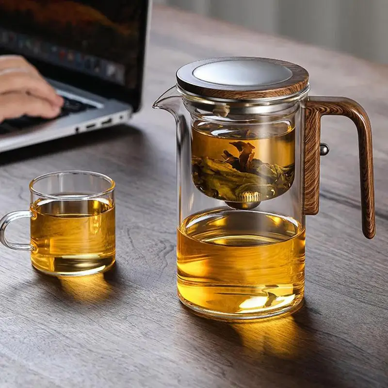 600/800ML Water Separation Glass Teapot Loose Tea Wooden Handle Teapot With Infuser Detachable Design Tea Kettle For Tea Room