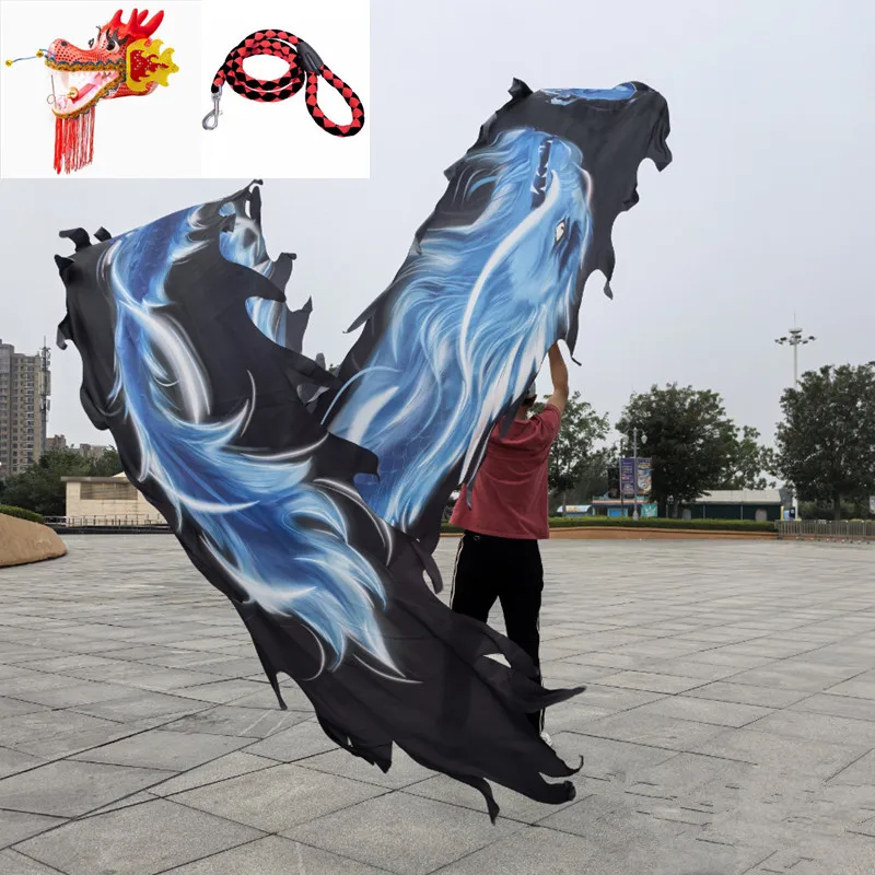 

6/8 meters Chinese Fly Dragon Dance Prop Washable Silk Ribbon Festival Performance (Dragon Head +Tail+ Rope)