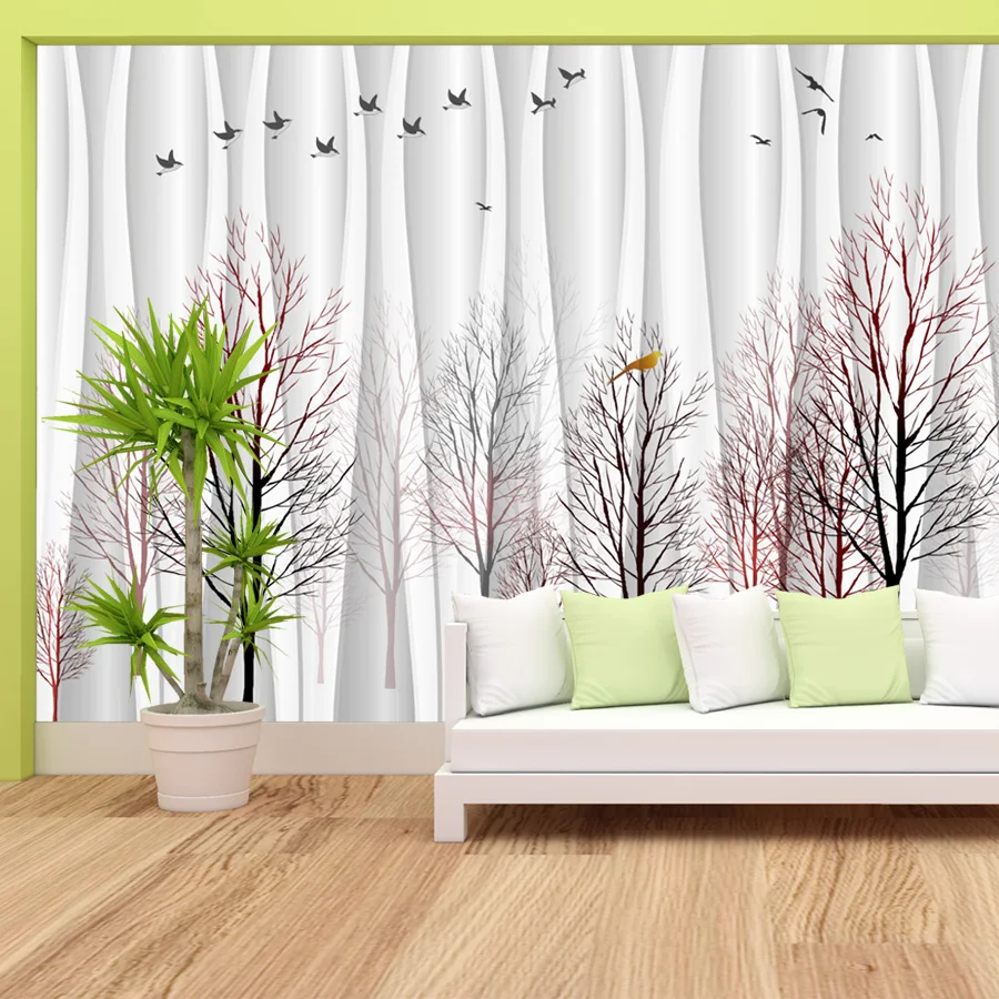 Aangepaste moderne schil en plak behang voor woonkamer behang home decor renovatie boom gordijn ontwerp achtergrond TV muurschildering