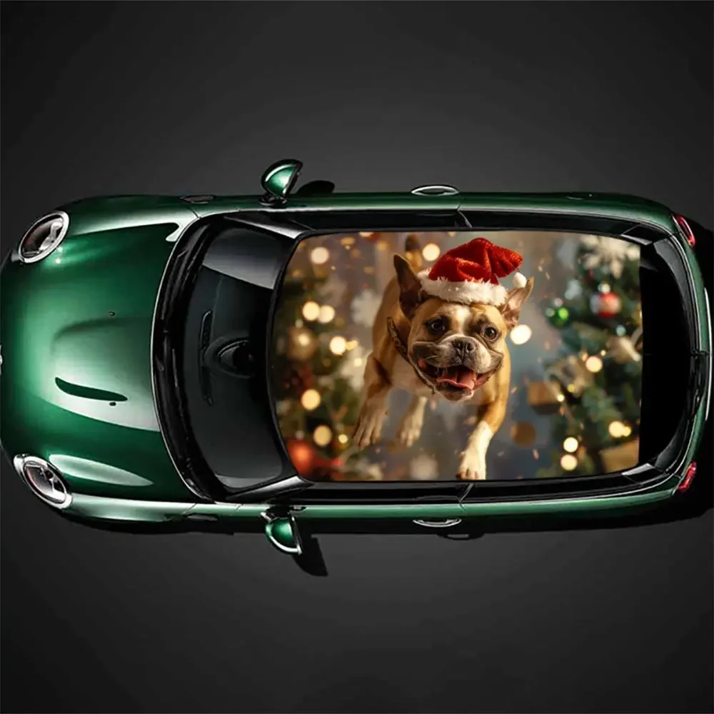 Dancing Christmas Animal Dog Car Roof Sticker Wrap Racing SUV Auto Accessories Packaging PVC Car Hood Graphic Decal Decoration