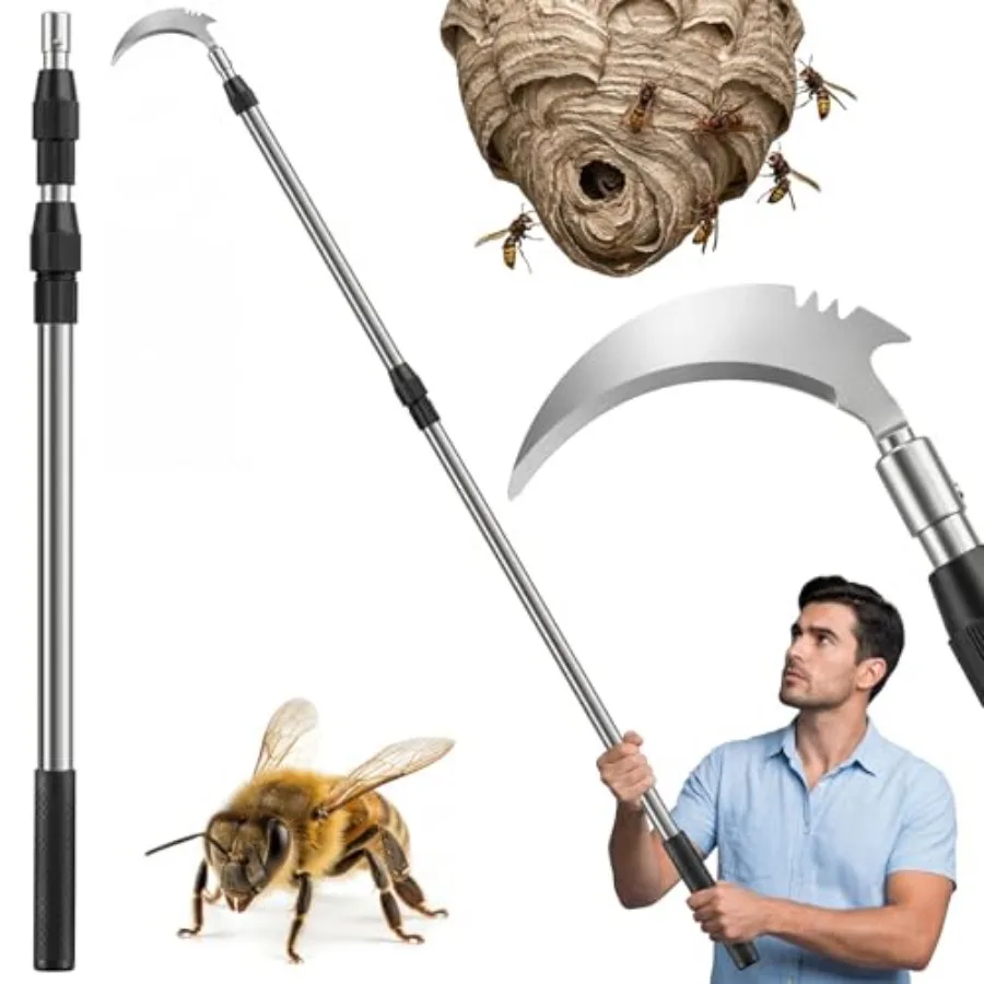 

Gisafai Wasp Nest Removal Tool with Telescopic Stainless Steel Pole, Heavy Duty Iron Scraper, 118 Inch Extension for Bee Nest C