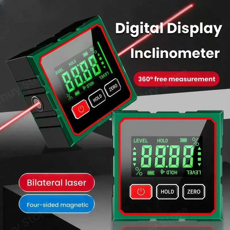 

New 4-Sided Magnetic Electronic Lnclinometer Digital Display Inclinometer Portable High-Precision Measuring Laser Level.