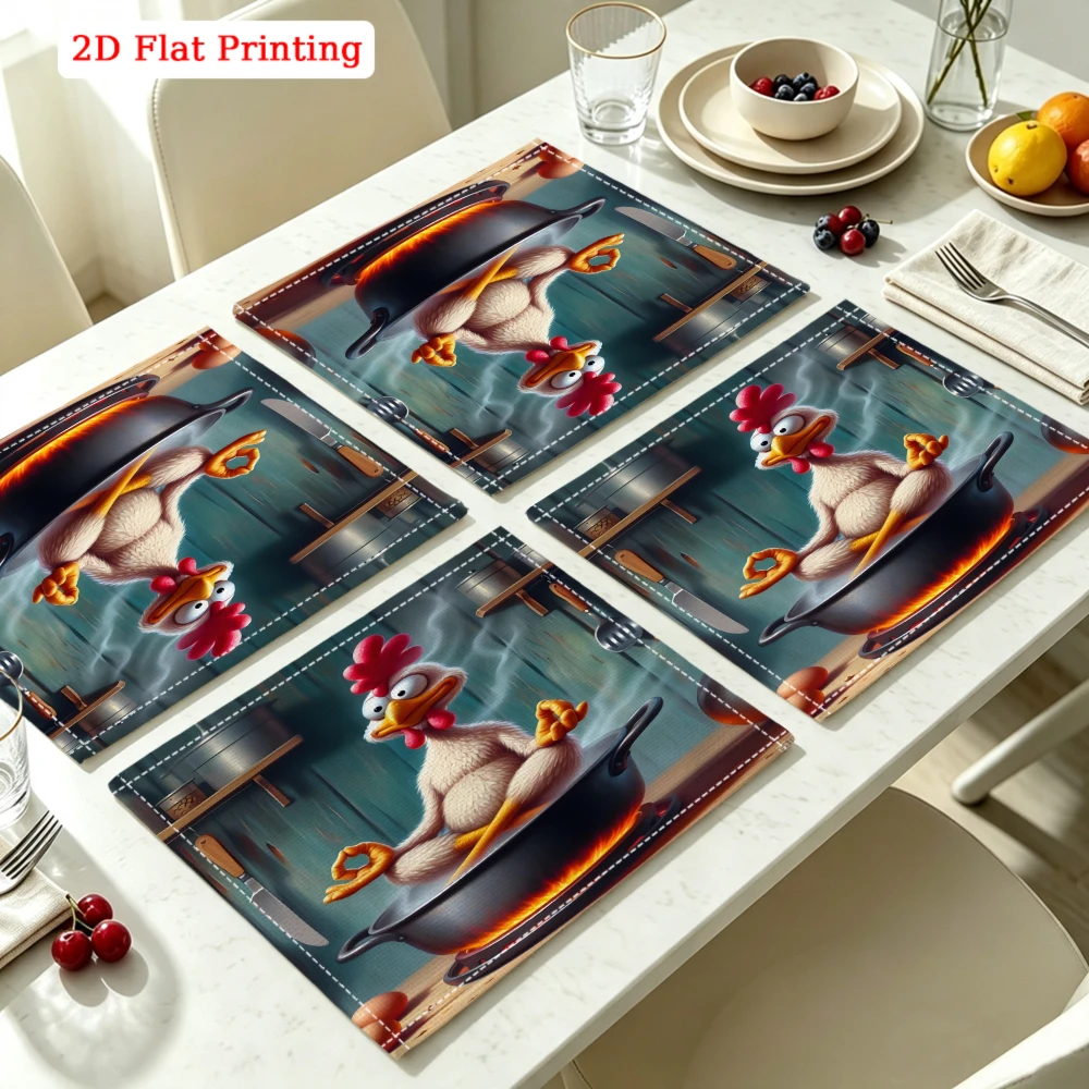2Pcs Cartoon Chicken Cooking Placemat Multicolor Funny Chef Hen Table Mat Kitchen Dining Decor Protection 30X40Cm