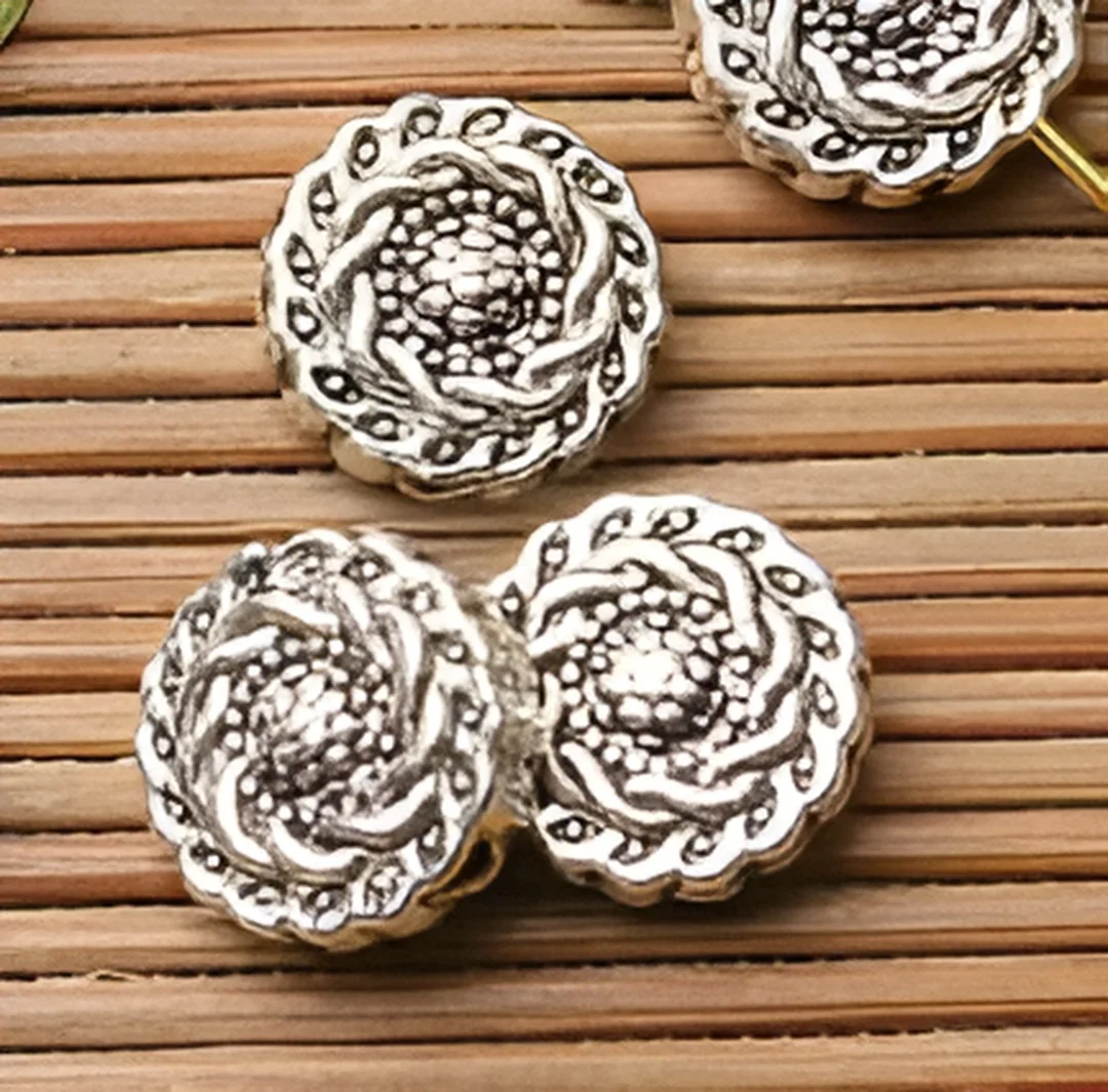 

30pcs 10*4mm, hole1.2mm Alloy matel charms dark silver 2sided round flower spacer beads HWEF2698