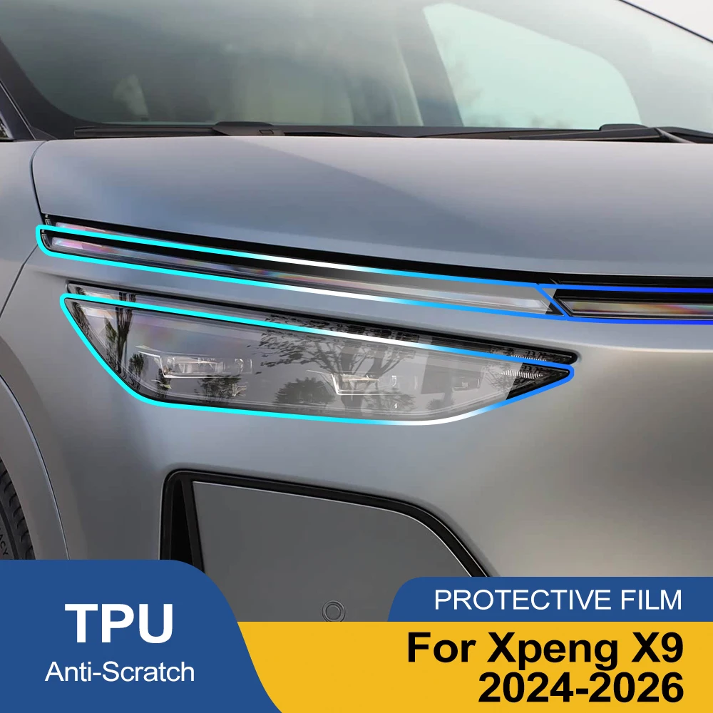 Custom Fit TPU PPF for Xpeng X9 2024-2026 High Gloss Smoke Black Pre Cut Car Headlight Protective Film Anti-Scratch Vinyl Wrap
