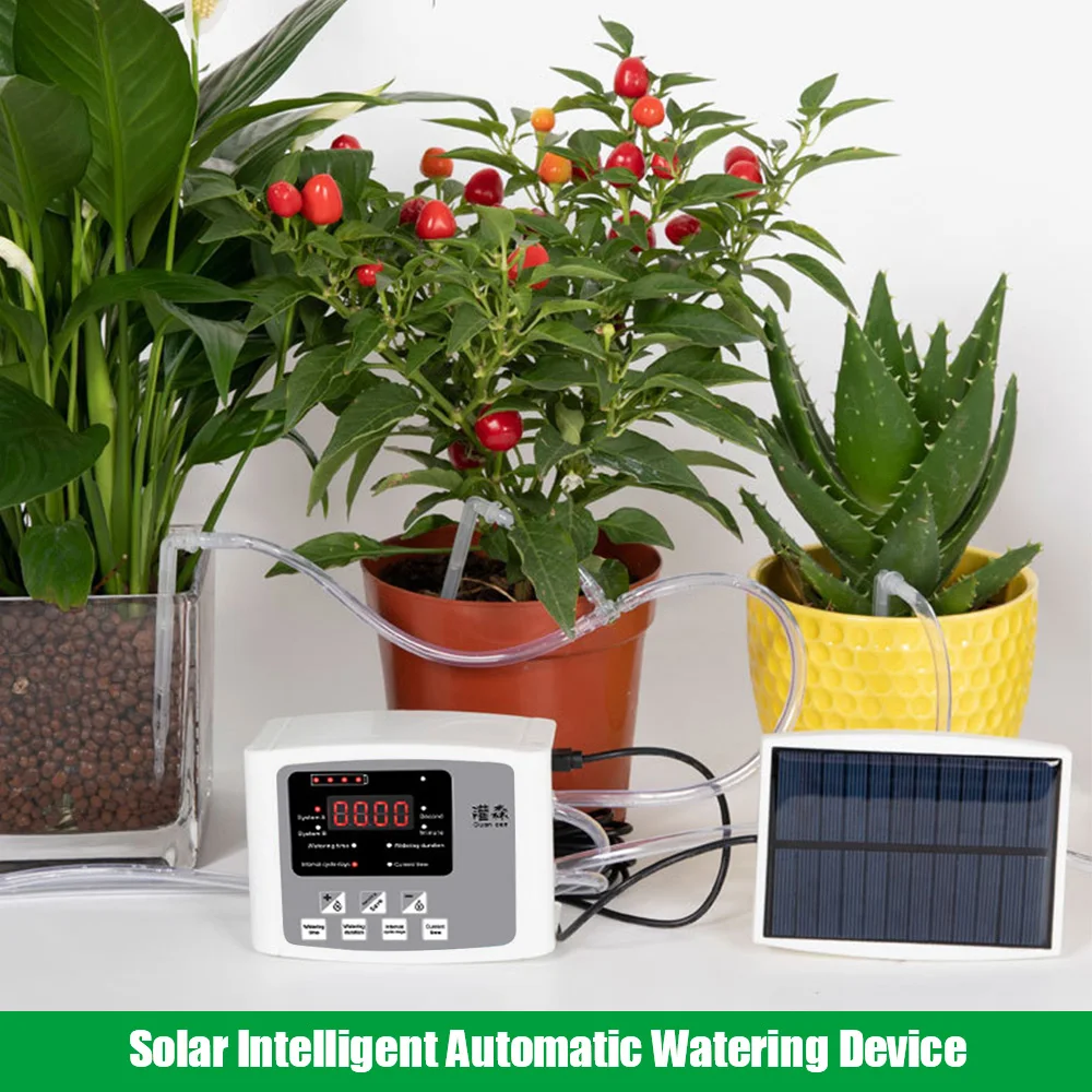 Intelligent Controller Solar Double Pump Automatic Watering Device for Plants Garden Drip Irrigation Device Timer System