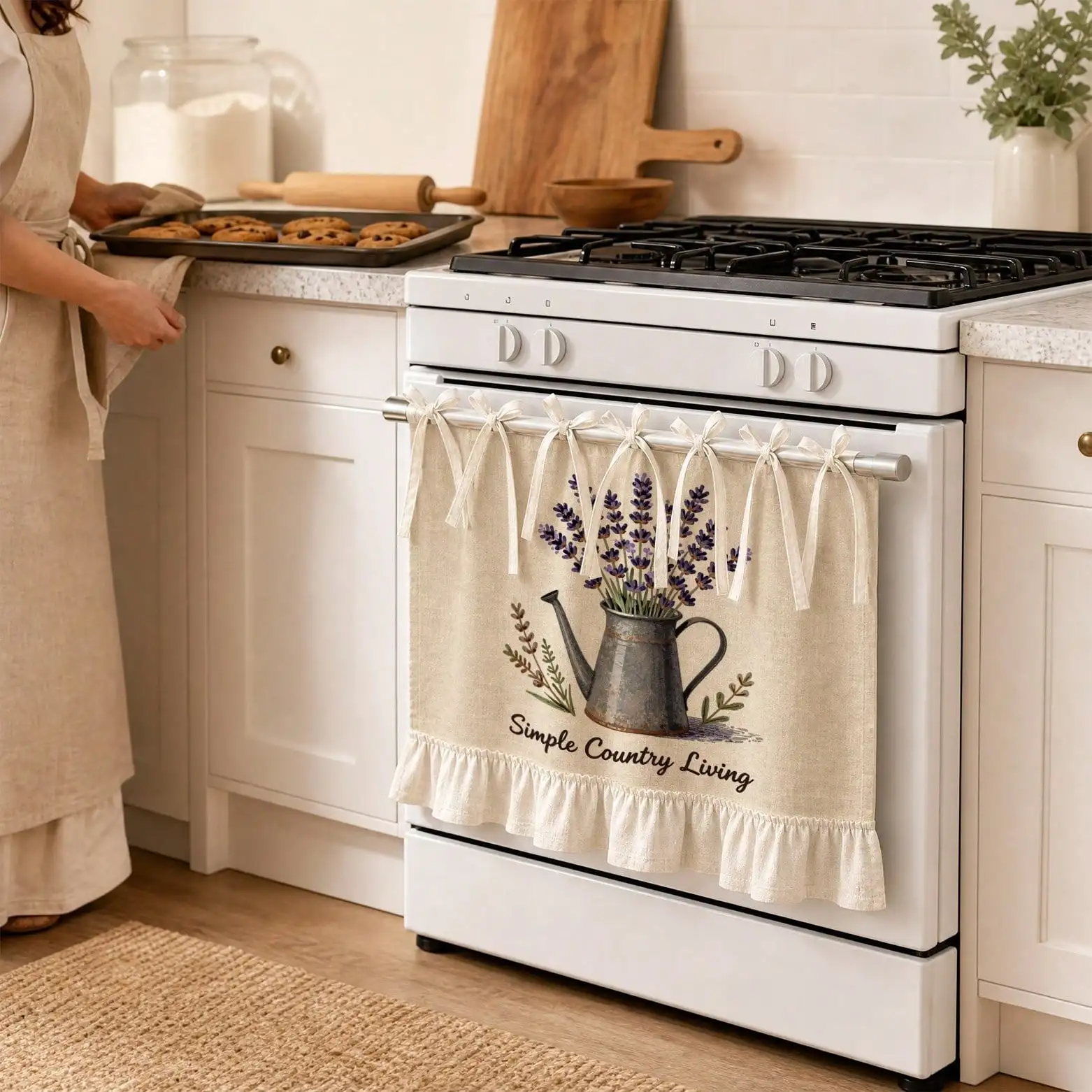 Kitchen Apron Bow Ruffle Oven Cover, Multifunctional Stove Cabinet Appliance Decorative Protective Cover, Daily Kitchen Linen Decor, Oven Cover