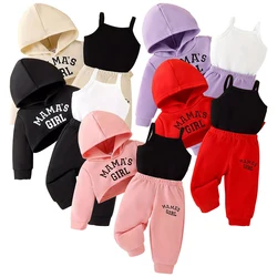 Set di abbigliamento sportivo e per il tempo libero per bambini europei e americani autunno e inverno ragazza canotte felpe con cappuccio e pantaloni set