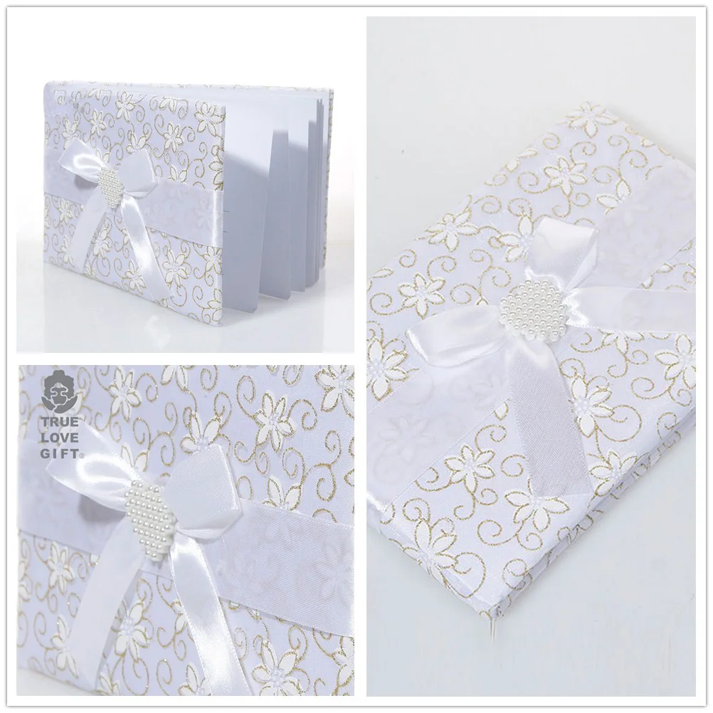 

1Pcs Elegant Rhinestone Flower Wedding Guest Book Cloth Material Romantic Party Supplies Signature Book for Engagement Decor