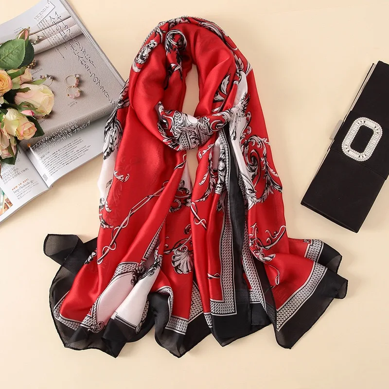 Spring Scarf Women\'s Luxury Design Scarf Silk Smooth Scarf Soft Muslim Headband Shawl Beach 85x180cm