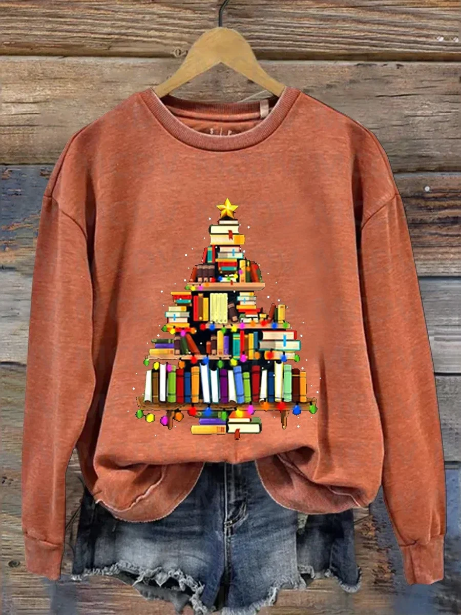 

Reading Christmas Book Tree Teacher Gift Casual Sweatshirt 3D Printed Women Pullover