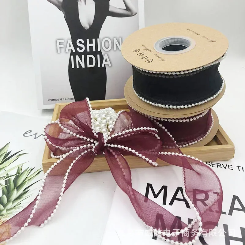 (5yards/roll) 4cm Fishtail Pearl Yarn Ribbon Silk Organza Lace Material Ribbon for DIY Handmade Bow Gift Wrapping Wedding Decor