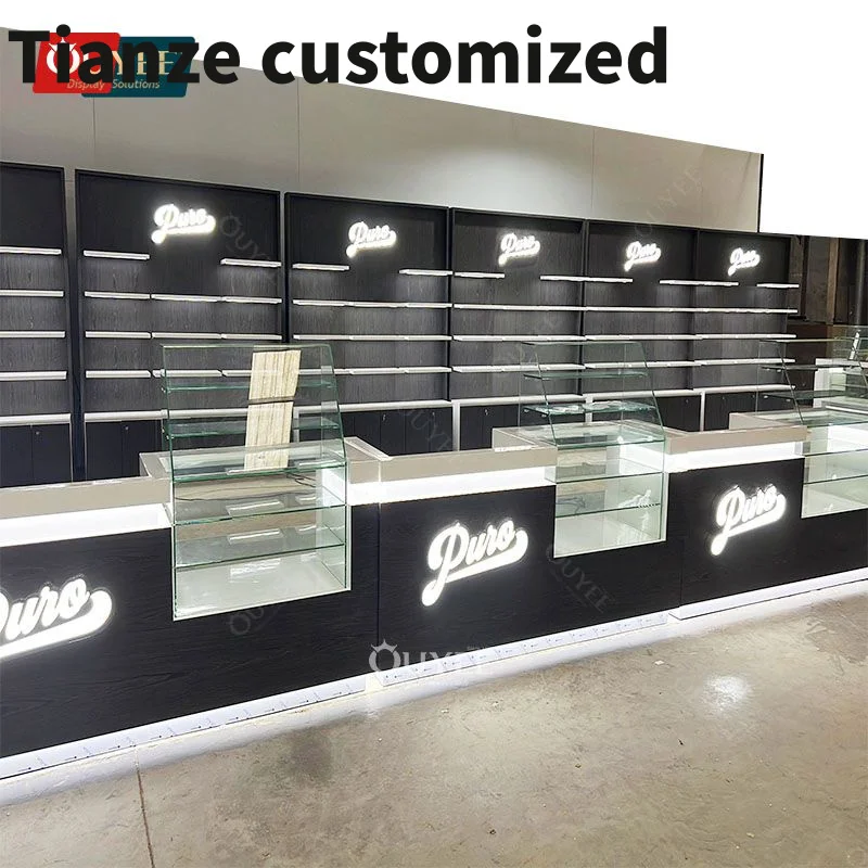 Customized-smoke shops supplies retail display LED light display cases dispensary glass display with lock