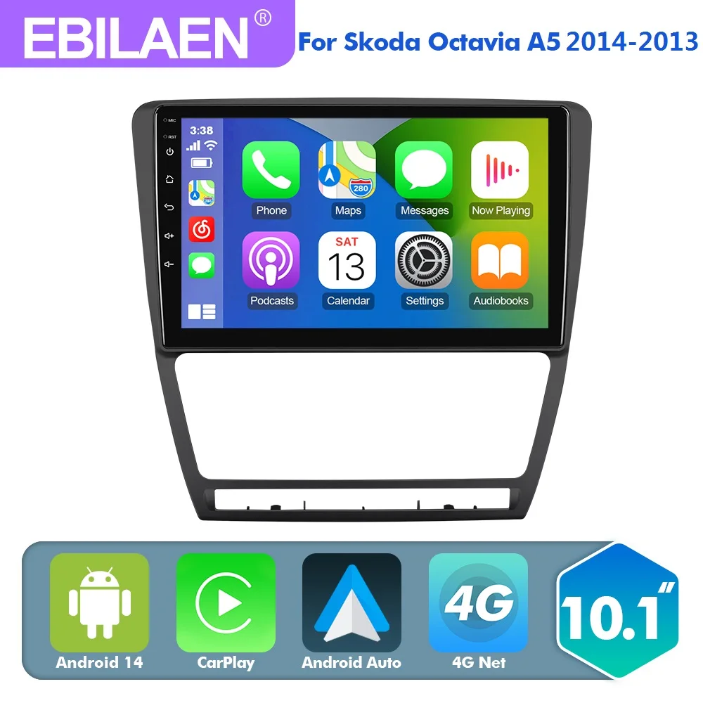 

EBILAEN 10.1" Android 14 Car For Skoda Octavia 2 A5 2004-2013 GPS Multimedia Player Carplay Android auto Car Stereo DSP camera