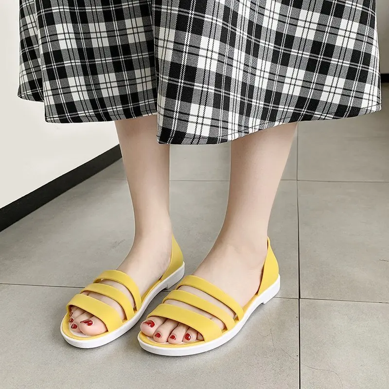 Women Summer Flat Sandals  Open-Toed Slides Slippers Candy Color Casual Beach Outdoot Female Ladies Jelly Shoes Women Sandals