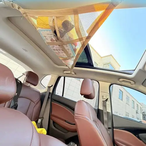 Imagen 2 del producto Bolsa de red fuerte para coche, malla con soporte de carga, capacidad de almacenamiento para techo de coche, organizador de accesorios para techo de coche, red de almacenamiento triangular para coche