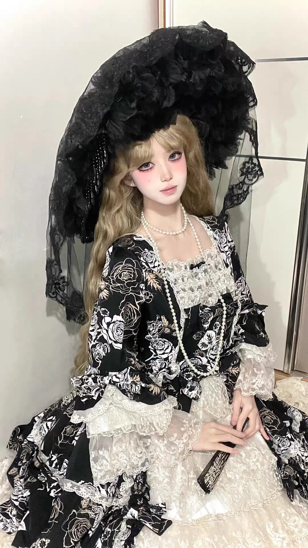 gothic-handmade-black-widow-estate-lady-tassel-trim-large-black-veil-lolita-hat-women's-fashion-accessory