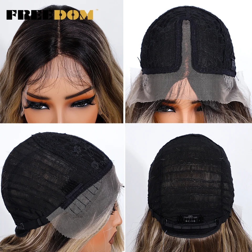 FREEDOM Synthetic Lace Front Wigs For Black Women 36 Inch Long Deep Body Wavy Lace Wig Ombre Brown Blonde White Cosplay Wig - Image 5
