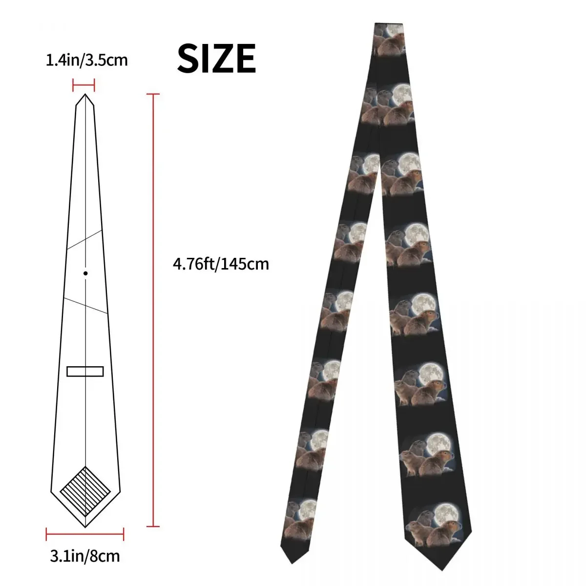 Formal Three Capybaras And Moon Tie for Wedding Custom Men Funny Capybara Neckties